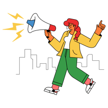 marketing _ promotion, protest, megaphone, woman, event, city@2x